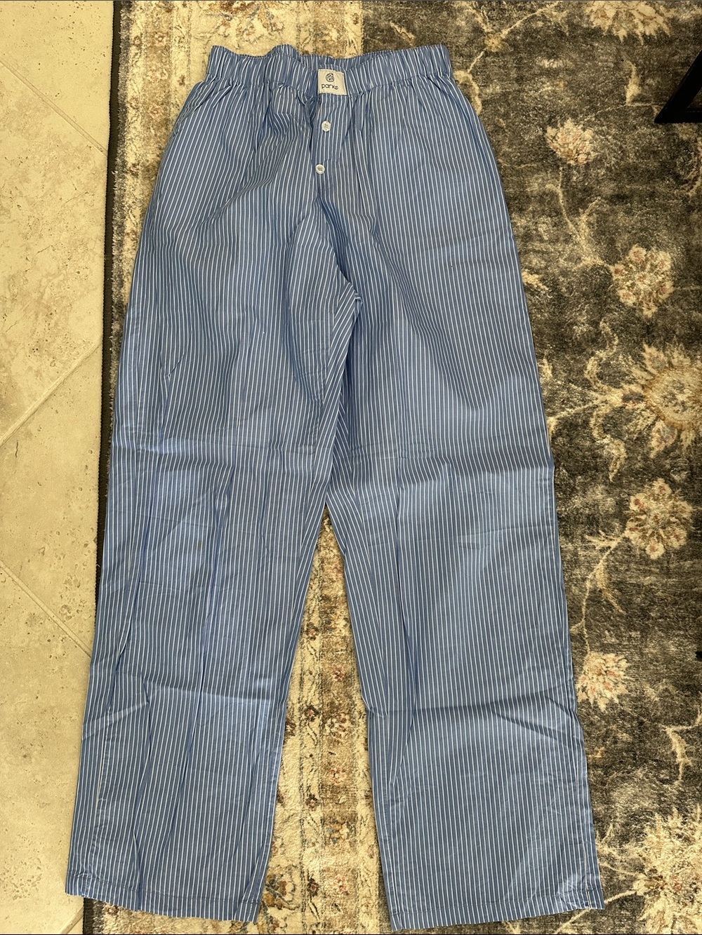 Parke Blue and White Pinstripe Wide-Leg Pants